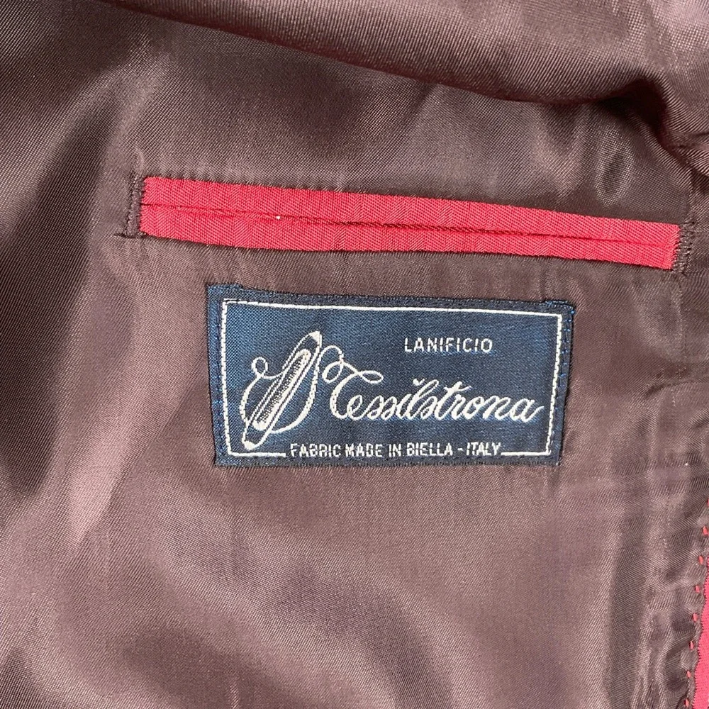 TailoRed Tessilstrona Blazer Men 48 Blue Tan Italian Wool Stretch Sport Coat‎